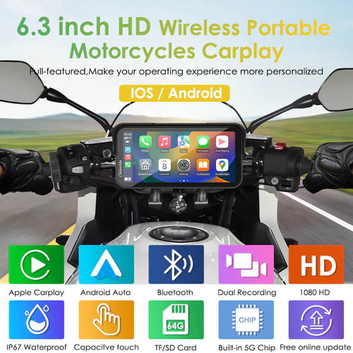 Autoradio moto portable sans fil Carpuride W603D avec double caméra HD