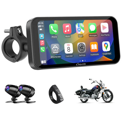 Autoradio moto portable sans fil Carpuride W603D avec double caméra HD