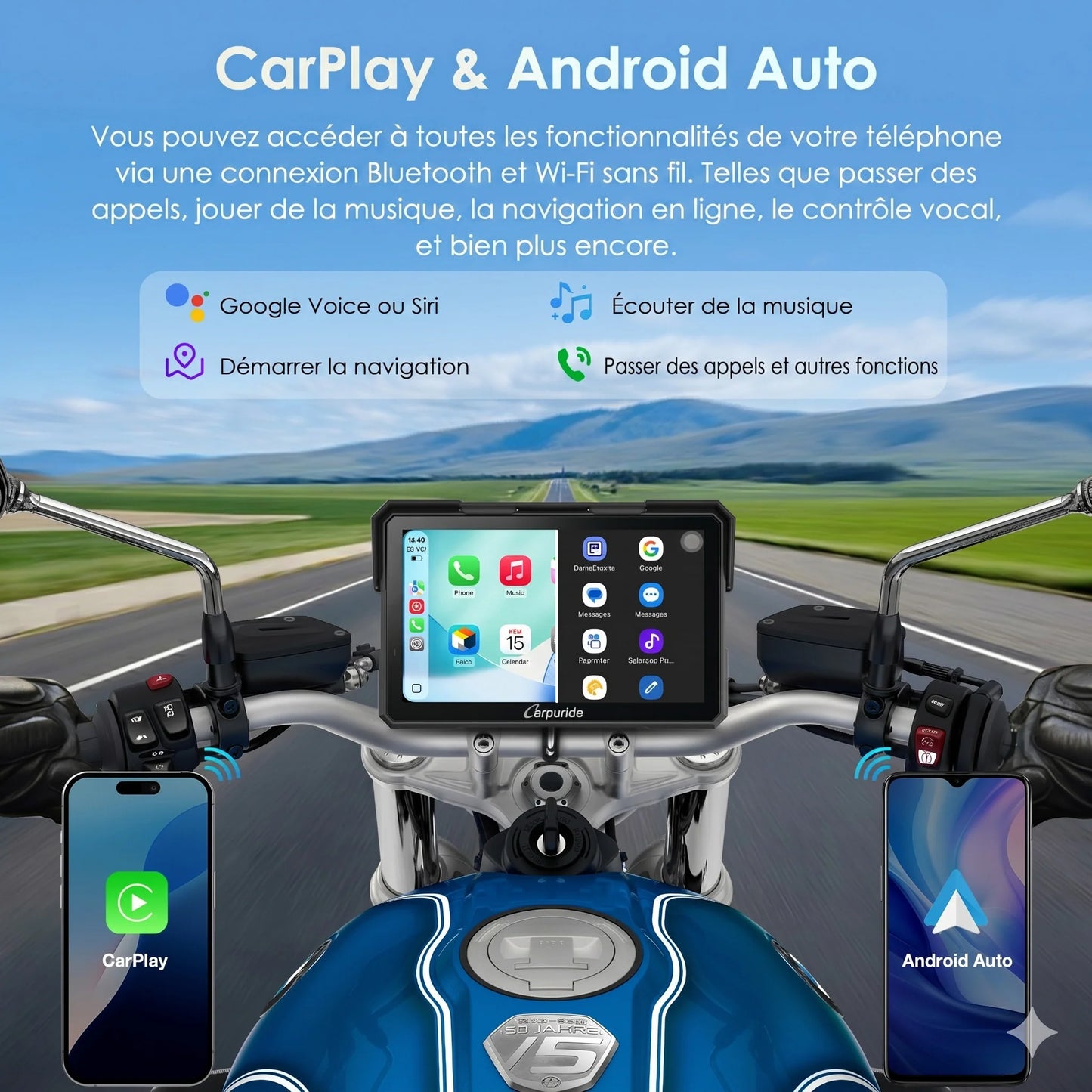 Carpuride W702 Plus Autoradio portable sans fil pour moto