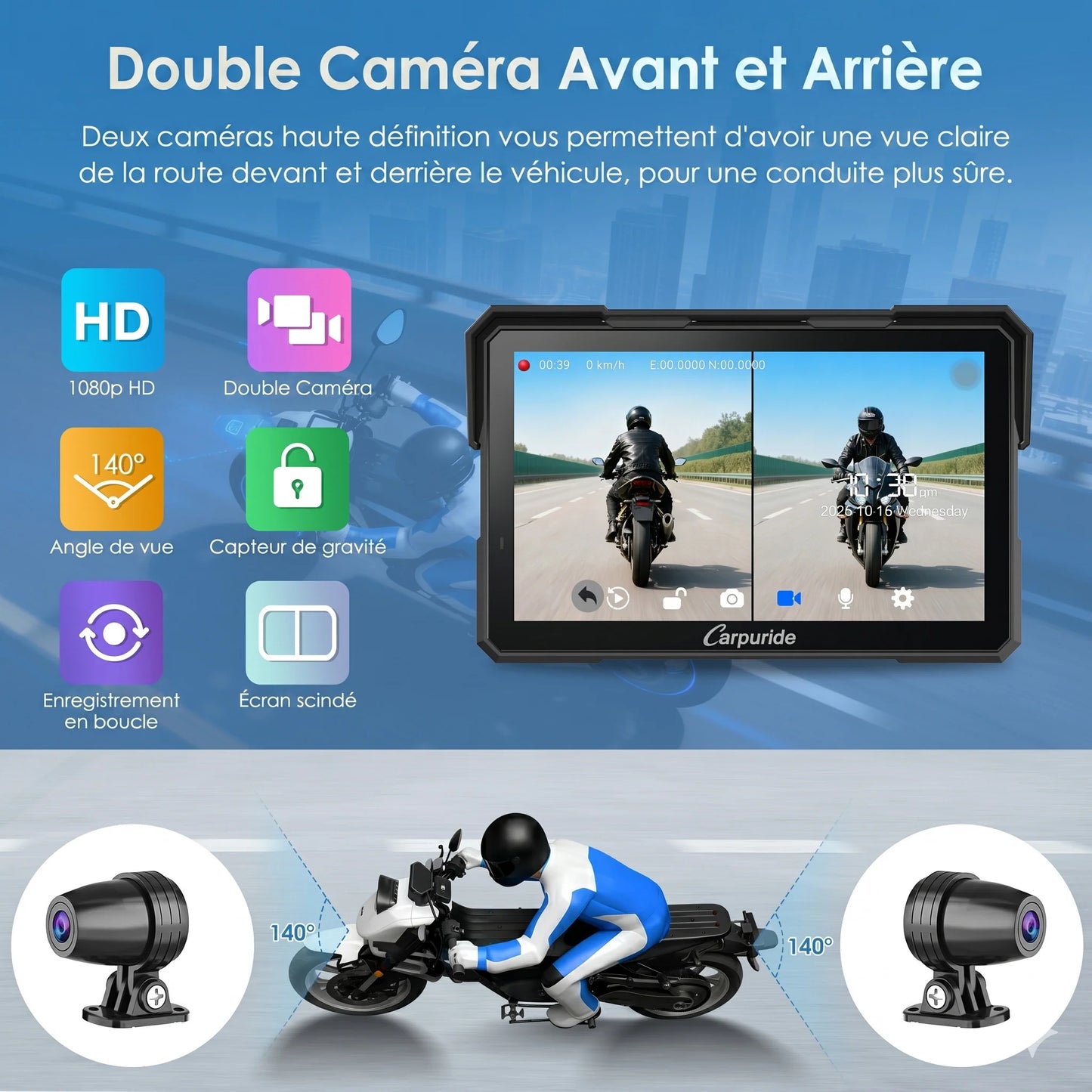 Carpuride W702 Plus Autoradio portable sans fil pour moto